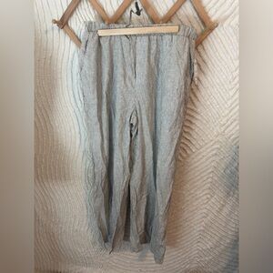 Light Gray Pinstripe Wide-Leg Pull-On Pants